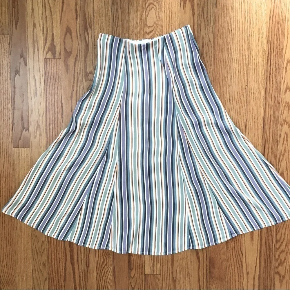 Anthropologie Maeve Silky Freya striped Freya Button lagenlook Midi Skirt 0/W26